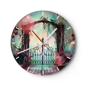 Orologio da Parete in Vetro 40x40cm Fantasia cancello giardino Silenzioso - Foto 1 di 10