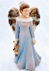 Vintage Purple Velvet Flocked Porcelain Guardian Angel Figurine w/ Charms 10.5" - Picture 1 of 12