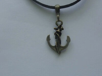 ANCHOR SAIL UNISEX SURFERS ADJUSTABLE BRONZE NECKLACE VEGAN LEATHER SUEDE CORD - Image 1 of 4