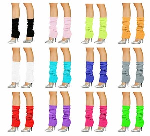 Ladies Bright Neon 80s Party Club Dance PLAIN ANKLE LEG WARMERS Retro Accessory