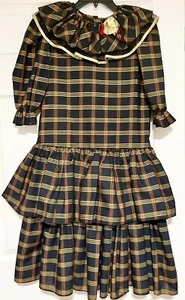 Vintage Kim Originals Dress Girls 14 Multicolor Ruffled Holiday Christmas USA - Picture 1 of 9
