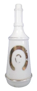 Barber Bottle Milk Glass Golden Horseshoe Initial C Victorian Antique As Is - Picture 1 of 5