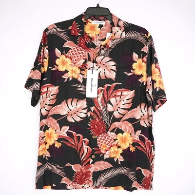 Roundtree & Yorke Caribbean Short-Sleeve Shirt L Black Red Pineapples NWT $79.50 - Image 1 of 4