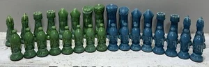 Duncan Ceramic Chess Set 1960s Blue Green Glazed 4" King 32 Pieces *NO BOARD* - Picture 1 of 13