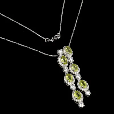 925 Sterling Silver Necklace Oval Peridot Cz Gemstone Jewelry 18 - Image 1 of 4