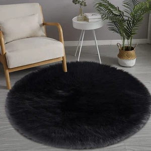 Fluffy Faux Sheepskin Shag Round Rug Super Soft Fluffy Rug Dia 3' 4' 5' 6' 6'6" - Picture 1 of 27