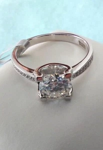 1 Carat Moissanite GRA Cert Ring SOLITAIRE ENGAGEMENT RING 14K WHITE GOLD Finish - Picture 1 of 7