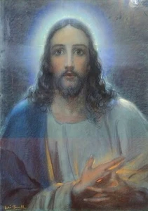 GLORREICHER JESUS CHRISTUS. ZEICHNUNG. PASTELL AUF PAPIER. SIGNIERT. SPANIEN. ANFANG XXTH - Bild 1 von 1