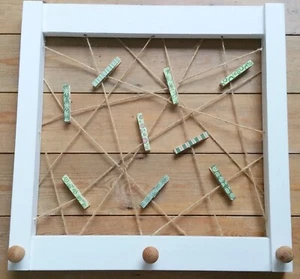 Handmade 'Hanpainted' Message Board, 9 Unique Pegs, Wood Knobs, White Green - Picture 1 of 5