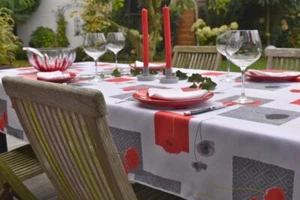 Provence Tablecloth 150x300 Cm White With Poppy Flowers From France Non-Iron - Picture 1 of 6
