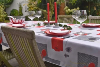 Tischdecke Provence 150x240 cm weiß mit Mohnblüten aus Frankreich bügelfrei - Bild 1 von 4