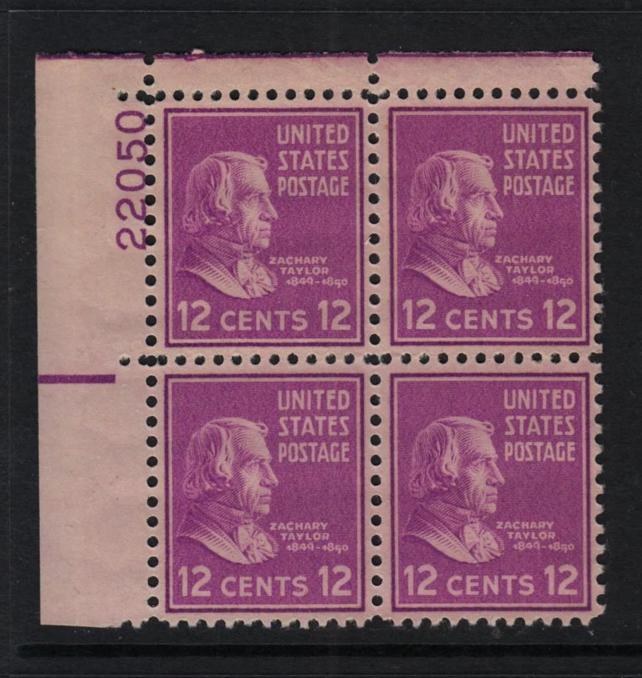 1938 Zachary Taylor Prexy 12c Sc 817 MNH nice OG eye plate block 22050 (07 - Image 1 of 1