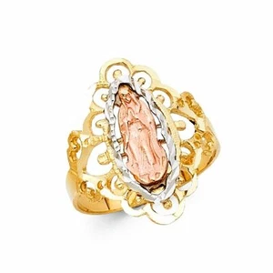 14k Tricolor Gold Virgin of Guadalupe Ring Oro Solido Virgen de Guadalupe Anillo - Picture 1 of 3