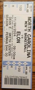 04.11.2024 North Carolina vs Elon Ticket Stub Ian Jackson Drake Powell NCAA Debut - Bild 1 von 4
