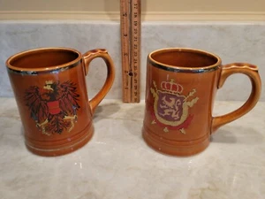 Vintage Ceramic Brown Tavern Coffee, Tea Mugs With Crest And Coat Of Arms - Picture 1 of 5