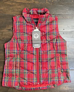 NWT Lands End Vest Womens S / P Red Plaid 600 Fill Power Down Puffer Ladies  NEW - Picture 1 of 9