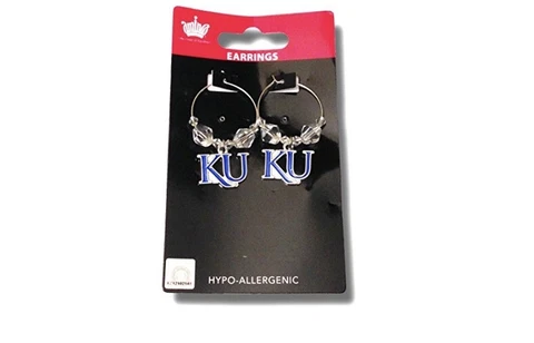 NCAA Licensed Clear Bead Hoop Dangle Earrings (Kansas Jayhawks) Aminco Cover