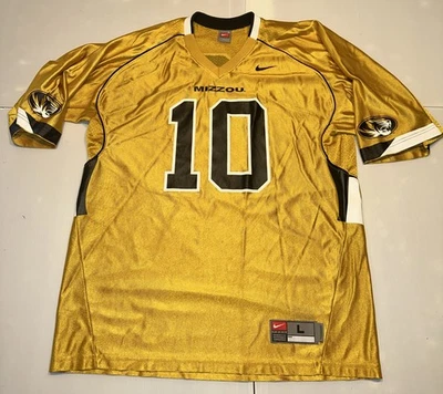 Vtg Missouri Tigers Mizzou Logo #10 Nike NCAA Football Gold Jersey Sz Large - Image 1 of 4