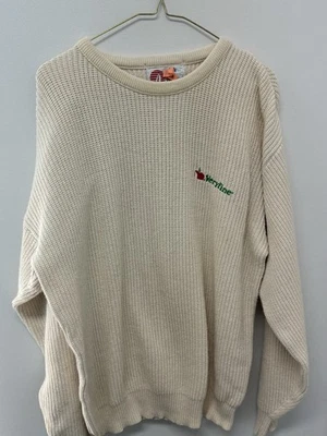 Vintage 80s Veryfine Apple Fruit Juices Cable Sweater Cream Ivory  L USA - Image 1 of 4