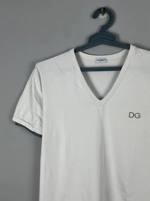 Dolce & Gabbana V Neck Logo White T-Shirt Size USA L - Image 1 of 4