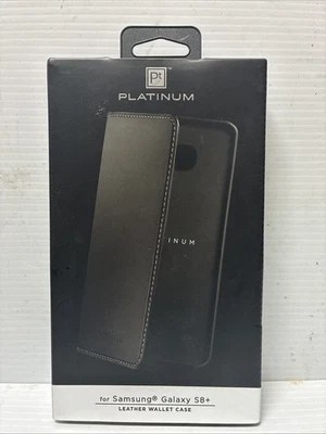 NEW Platinum Genuine Leather Wallet Folio Case for Samsung Galaxy S8+ BLACK - Image 1 of 4