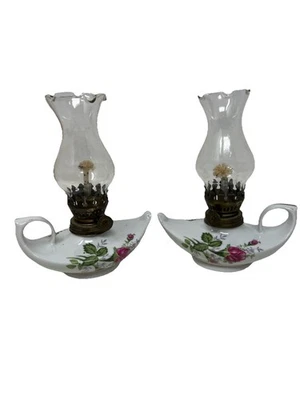Mini lámpara de aceite Aladdin estilo genio vintage cerámica blanca, juego de 2 flores Foto 1 de 4