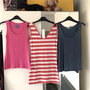 Made In Italy Denim & Co & Primark Size 10 Pink/Blue Red Stripe Vest Top Bundle - Picture 1 of 8
