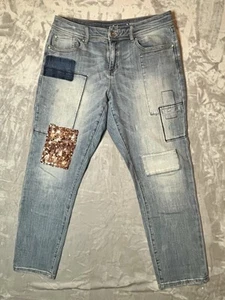 INC International Concepts Curvy Sequin Patched Boyfriend Jeans Women's Size 12 - Picture 1 of 24