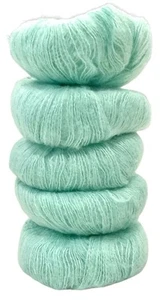 Lot Of 5 Mohair Yarn Balls Sea Foam Green Mist 50g Each - Picture 1 of 2