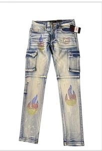 Elite Denim Girls Jeans Size 10–12 Designed With Flame Rhinestones NWT - Picture 1 of 16