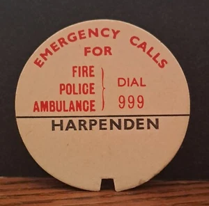 Vintage Black & Red Rotary Telephone Dial Number Card Inset - Harpenden - Zdjęcie 1 z 2
