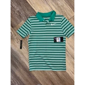 Nike Dri-FIT Polo Shirt Striped Golf Athletic Top Green White Kids Size M - Picture 1 of 4
