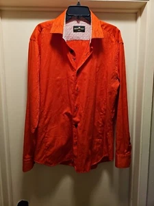 Men's Bertigo Long Sleeve Button Down Front Flip Cuff Orange Paisley Size 2XL - Picture 1 of 6