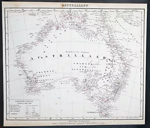 1845 Handtke & Flemming Large Antique Map of Australia - Census of 213,500 Pop. - Picture 1 of 2