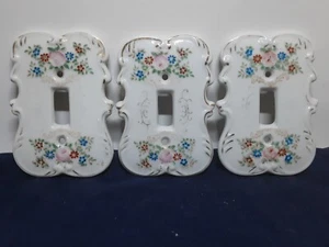Set Of 3~ Vintage Japan Porcelain Floral Design/ Scroll Light Switch Plate Cover - Picture 1 of 5
