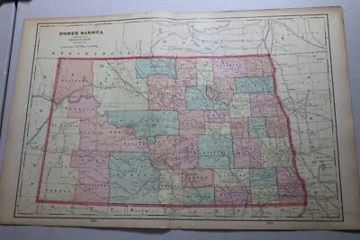 1904 Antique CRAM Map of NORTH DAKOTA, b/w OMAHA, NEBRASKA  /   14x22" - Image 1 of 2