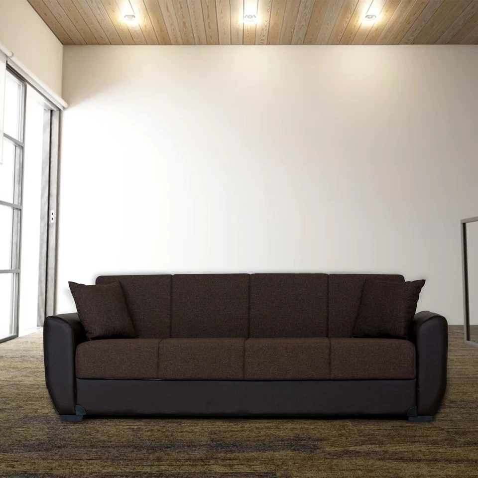 Sofá cama/sillón Primo marrón con brazos de cuero PU Foto 1 de 1