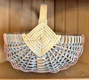 Large Handwoven Pastel Pink Blue Gray Buttock Basket Eye of God Egg Gathering Si - Picture 1 of 7