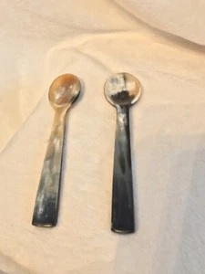 Vintage Set of 2 French Real BUFFALO HORN Caviar, Jam, Mustard Spoons 6.25” Long - Bild 1 von 9