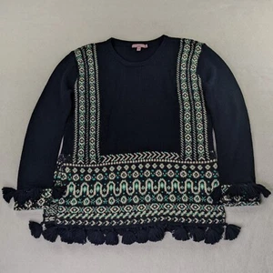 Calypso St. Barth Baby Alpaca Sweater Women's Size Small Navy Blue Tassel Fringe - Picture 1 of 10