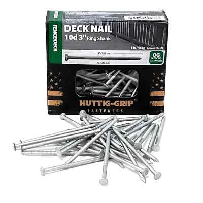 Huttig Grip 10d Wood Fence Deck Nail 3 in Ring Shank Galvanized 1 lb 78 Nails - Image 1 of 4