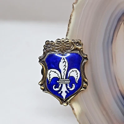 Fleur de Lis Blue Enamel Vintage Clip Clasp Brass Tone - Image 1 of 4