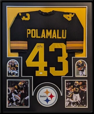 PITTSBURGH STEELERS FRAMED TROY POLAMALU SIGNED COLOR RUSH JERSEY JSA - Image 1 of 4