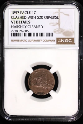 1857 Flying Eagle Cent. Snow 7 NGC VF, Die Clashed With $20.  Lot # 9049-322-57 - Image 1 of 4
