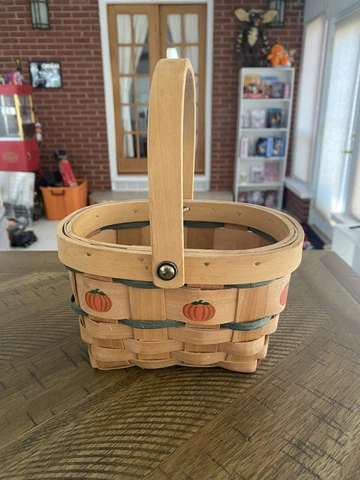 Vintage Wood Woven Halloween- Pumpkin Basket With Handle Farmhouse Design Cover