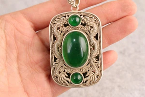 Chinese Tibet silver copper Dragon pendant WITH necklace jewel gift - Picture 1 of 9