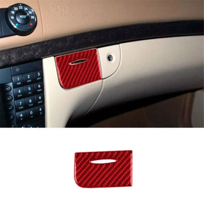 Para Mercedes-Benz Clase E W211 Rojo Fibra de Carbono Coche Guantera Manija Cubierta Tapicería Foto 1 de 4