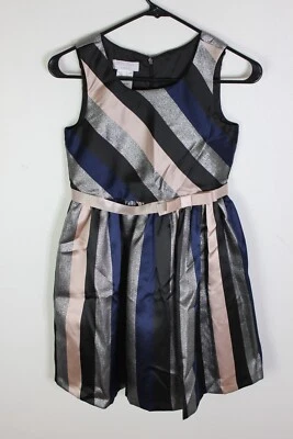 Vestido Formal Iris & Ivy Azul Marino Plateado Rosa Polvo Rayas Niña Talla 12 Foto 1 de 4