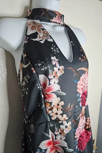 Mädchen auf Film grün Blumen Neckholder Midikleid Größe 14 Kragen dicker Stoff - Bild 1 von 8