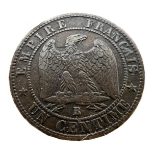 France 1 Centimes Napoléon III Tête Nue 1855 B Rouen Chien 0.95gr KM#775 S072 - Picture 1 of 2